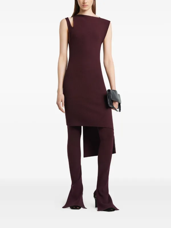 Courrèges Asymmetrical Ribbed Midi Dress | Red