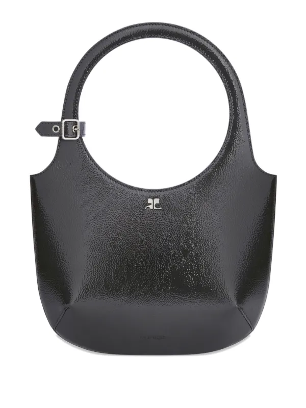 Courrèges Leather Curved Handbag in Black