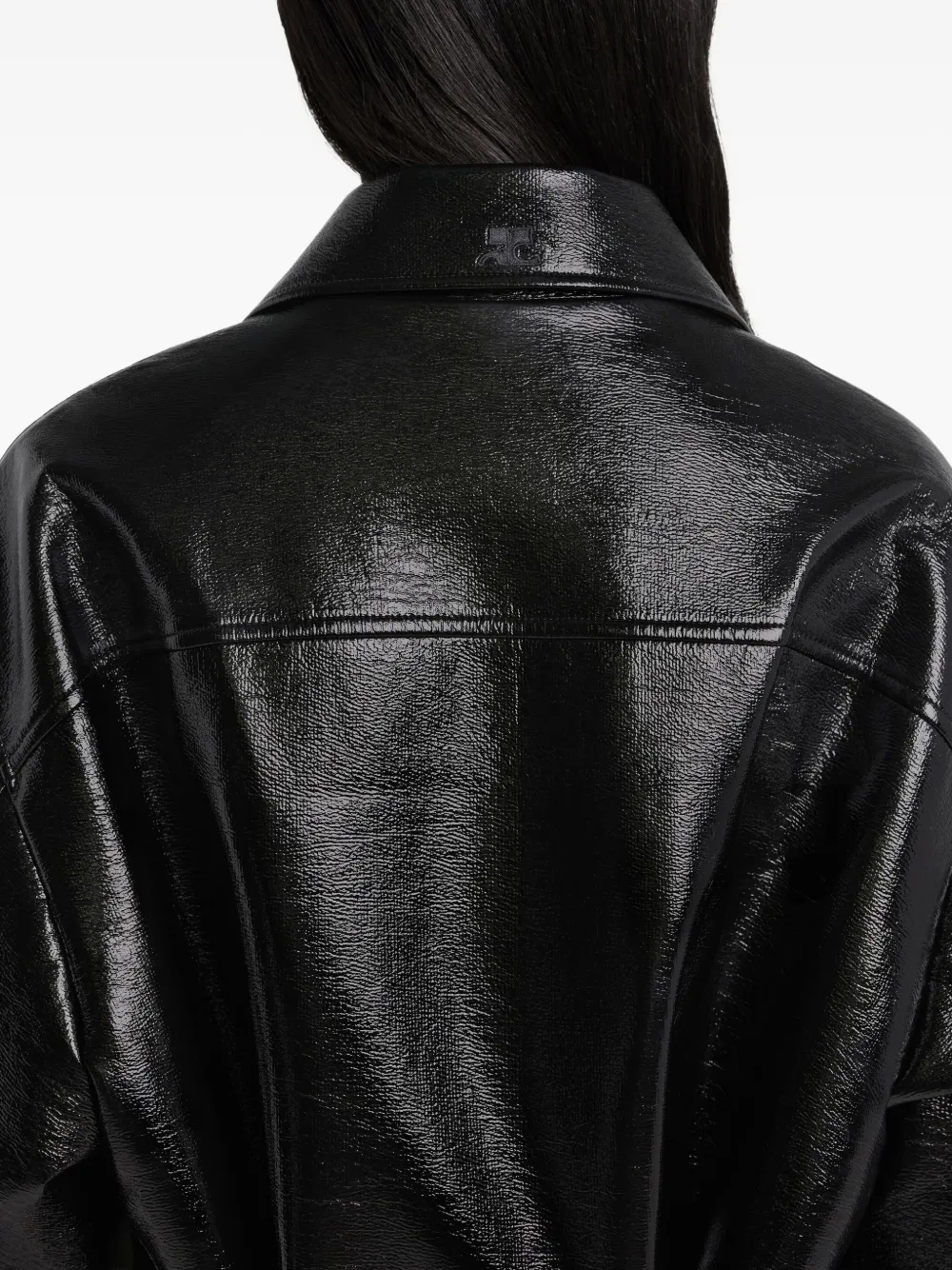 Courrèges Long Vinyl Bomber Jacket With Belted Waist In Black
