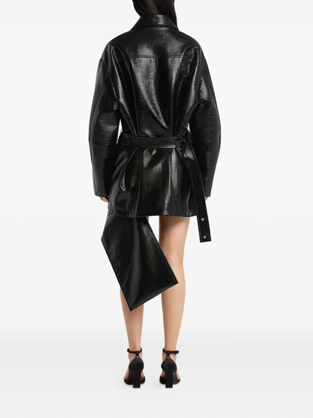 Courrèges Long Vinyl Bomber Jacket With Belted Waist In Black
