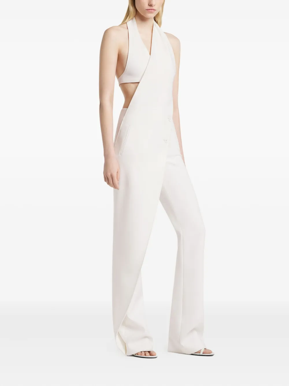 Courrèges Halter-neck Over-lapped Jumpsuit In White