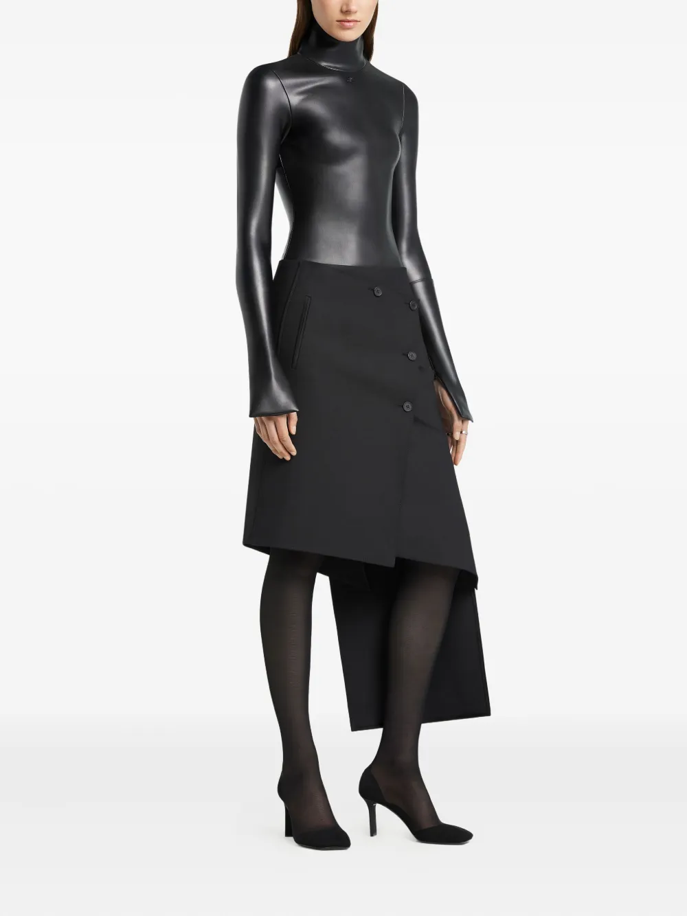 Courrèges Mock-neck Zipped-shoulder Bodysuit In Black