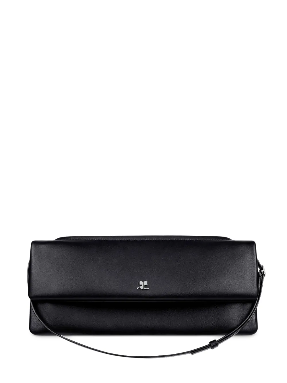 Courrèges Leather Flap Clutch In Black