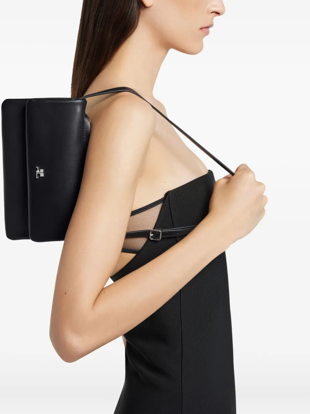 Courrèges Cuff Leather Shoulder Bag In Black