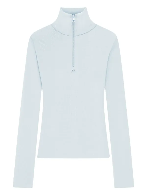 Courrèges Zipped Mock-neck Sweater in Blue