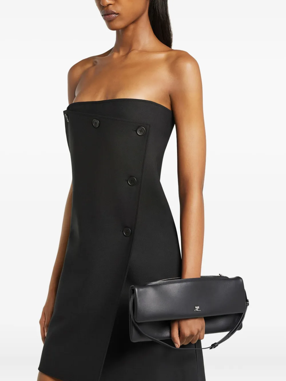 Courrèges Strapless Button-fastening Mini Dress In Black
