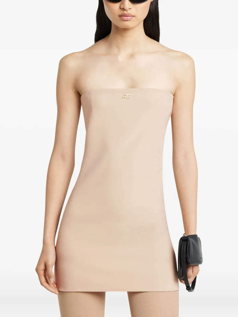 Courrèges Mini-jurk met logo-applicatie Beige