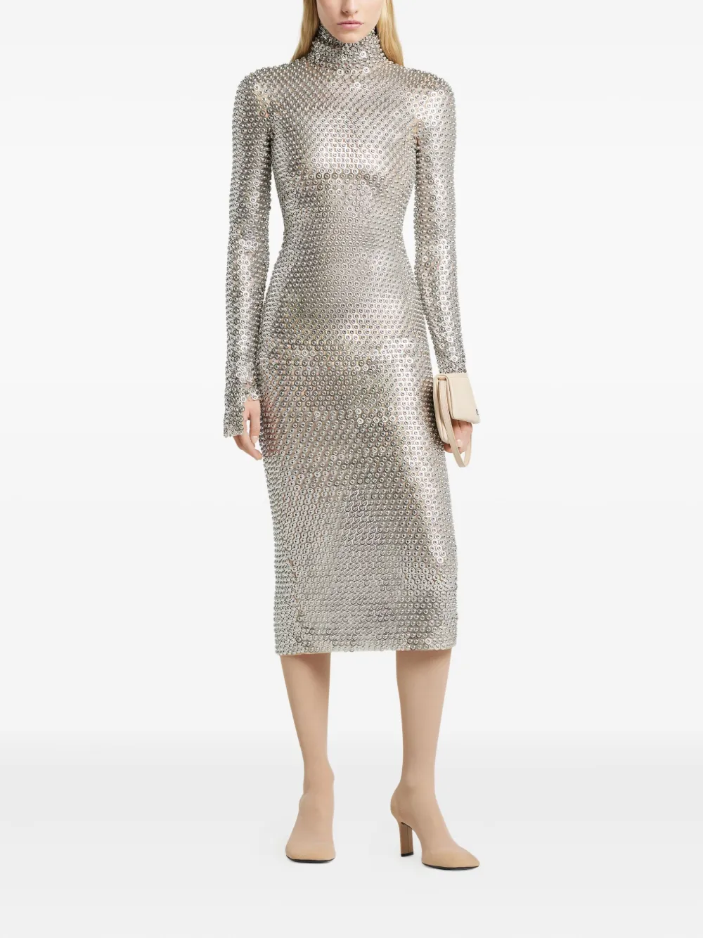 Courrèges Embellished High-neck Midi Dress In Silver