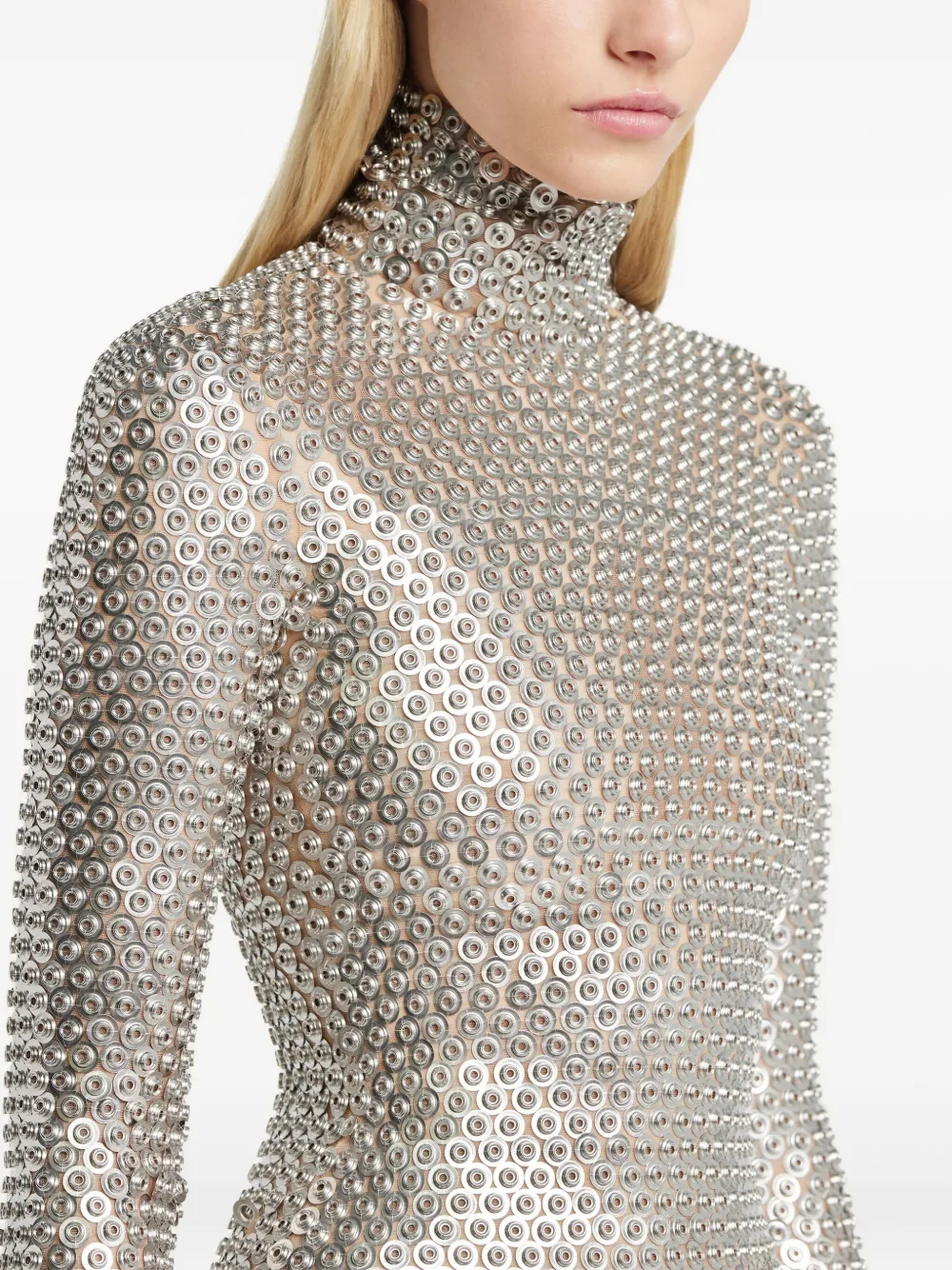 Courrèges Embellished High-neck Midi Dress In Silver