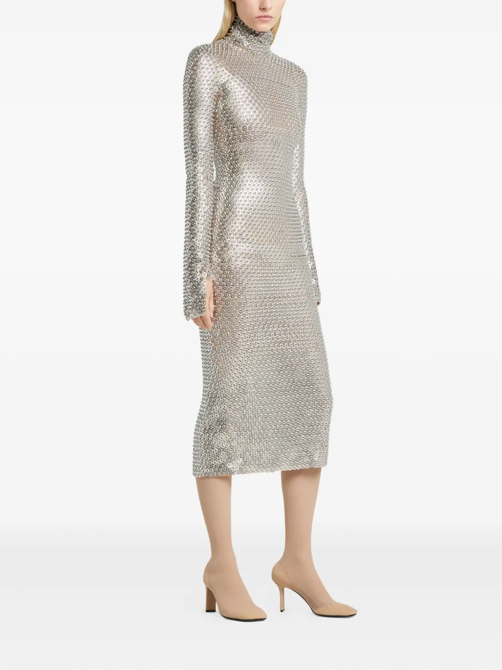 Courrèges Embellished High-neck Midi Dress In Silver
