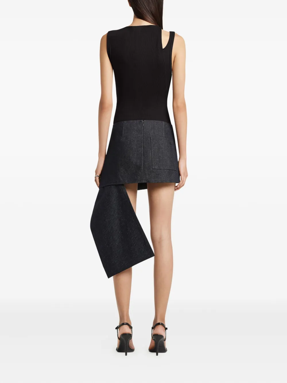 Courrèges Asymmetric-neckline Ribbed Top In Black