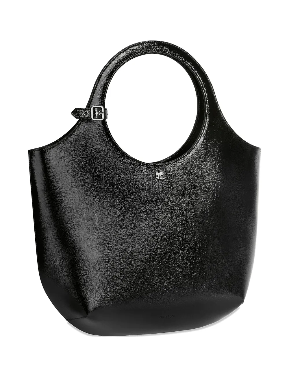 Courrèges Medium Holy Circular-handle Leather Tote Bag In Black