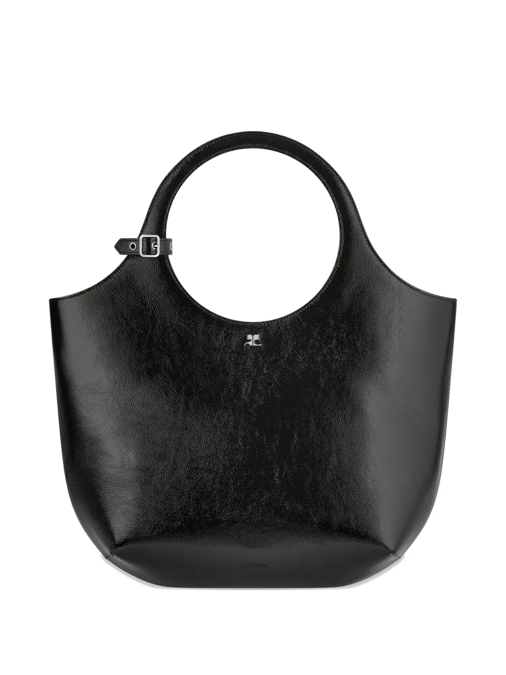 Courrèges Medium Holy Circular-handle Leather Tote Bag In Black