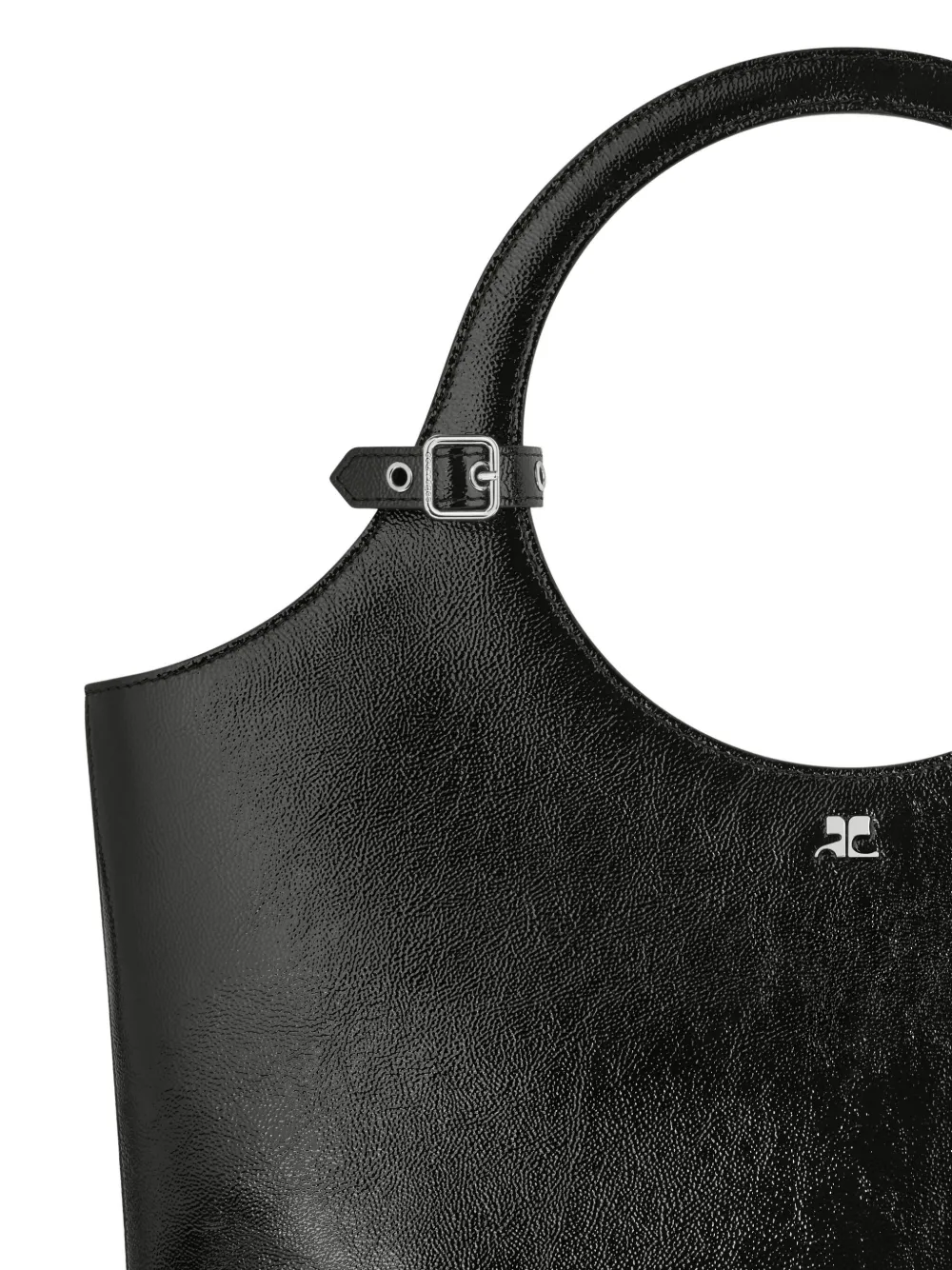 Courrèges Medium Holy Circular-handle Leather Tote Bag In Black