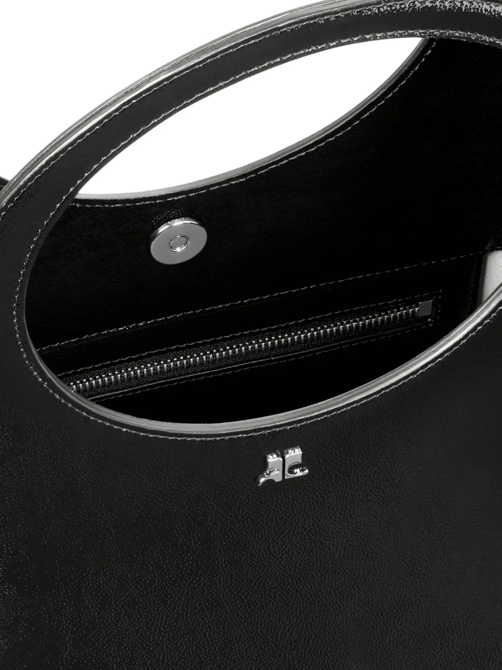 Courrèges Medium Holy Circular-handle Leather Tote Bag In Black