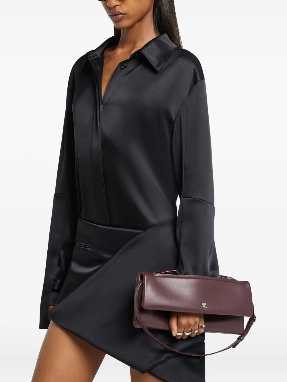 Courrèges Satijnen blouse met geborduurd logo Zwart