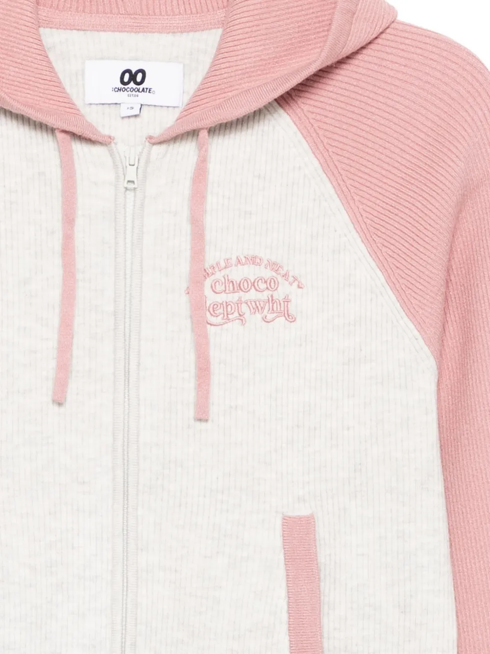 Chocoolate Embroidered-slogan Hooded Cardigan In Pink