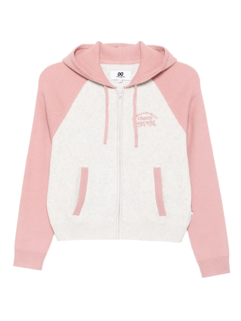 CHOCOOLATE embroidered-slogan hooded cardigan | Pink | Image 1