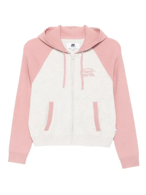 CHOCOOLATE embroidered-slogan hooded cardigan 