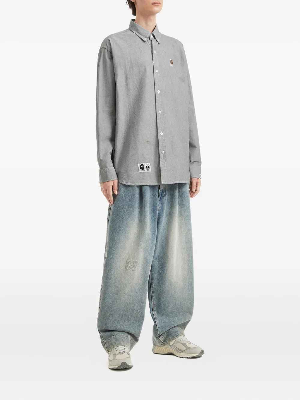 FINGERCROXX logo-patch long-sleeve shirt - Grijs