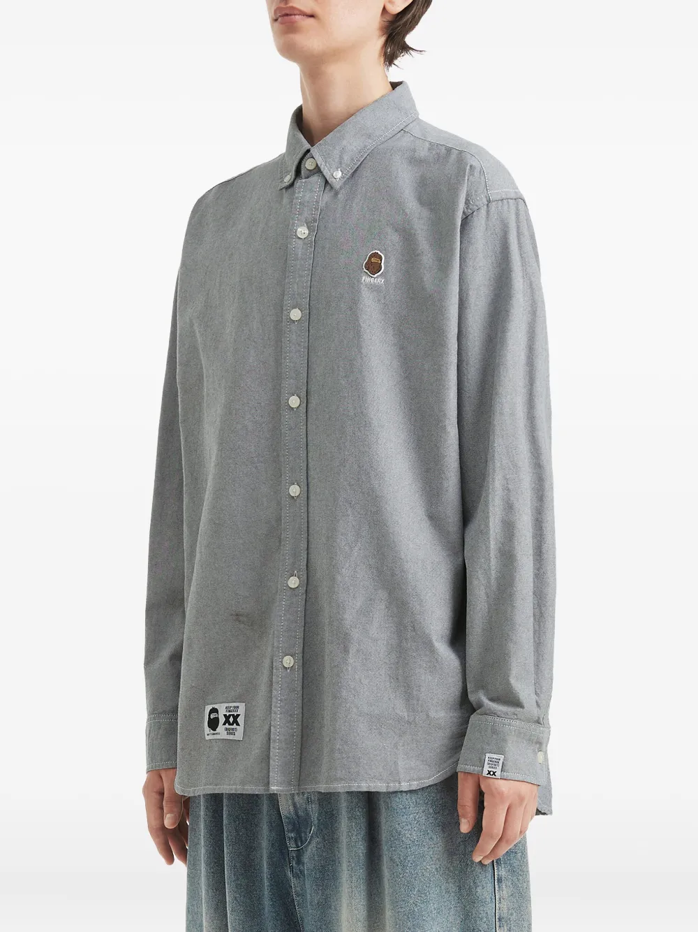 Fingercroxx Logo-patch Long-sleeve Shirt In Gray