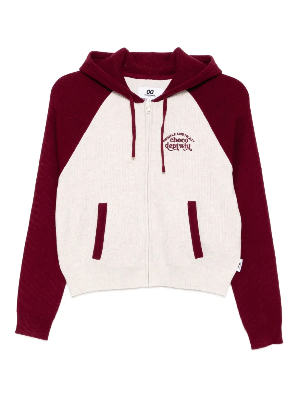 CHOCOOLATE embroidered-slogan hooded cardigan | Red | Image 1