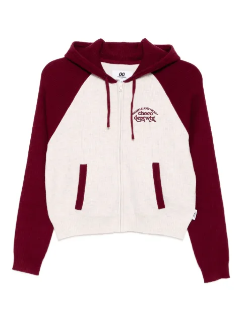 CHOCOOLATE embroidered-slogan hooded cardigan 