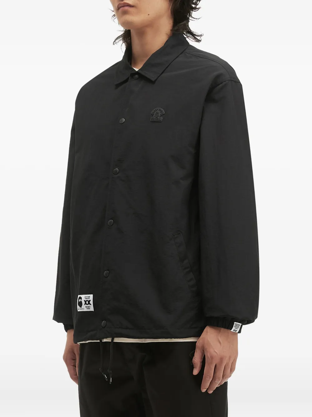 Fingercroxx Buttoned Logo-patch Jacket In Black