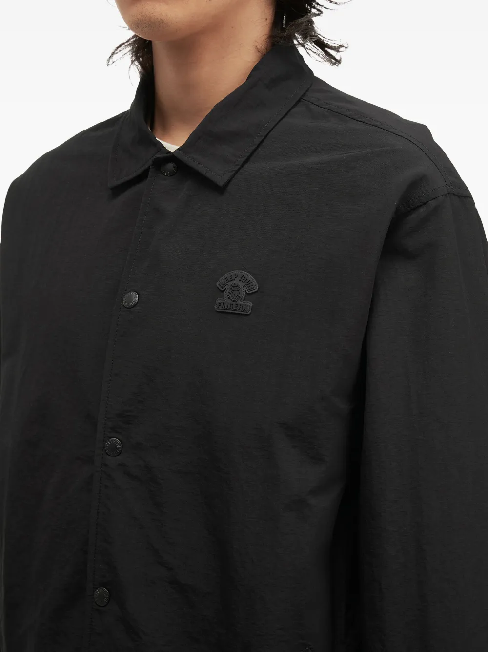 Fingercroxx Buttoned Logo-patch Jacket In Black