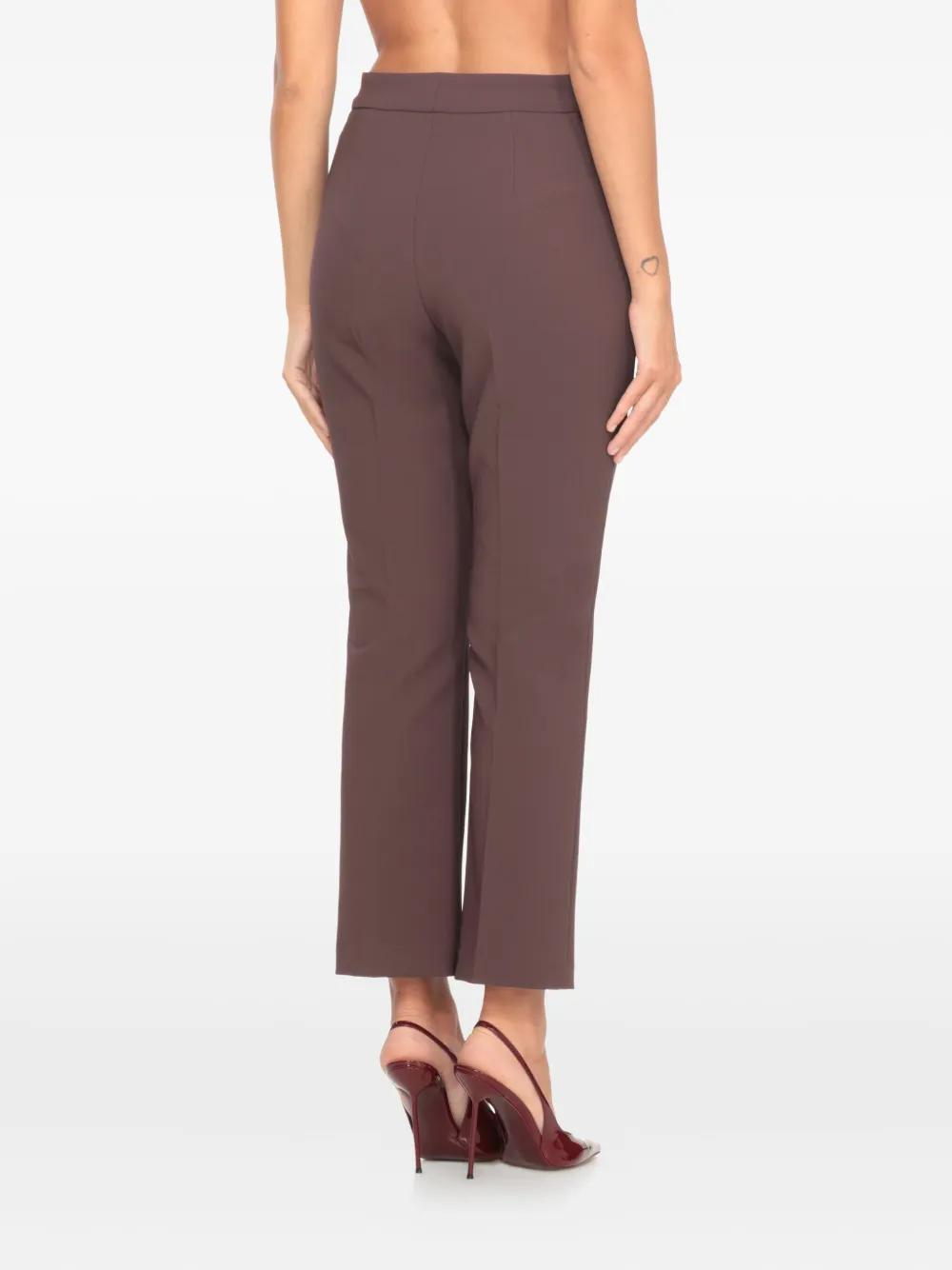 Elisabetta Franchi Straight-leg Crepe Pants With Gold-zip Detailing In Brown