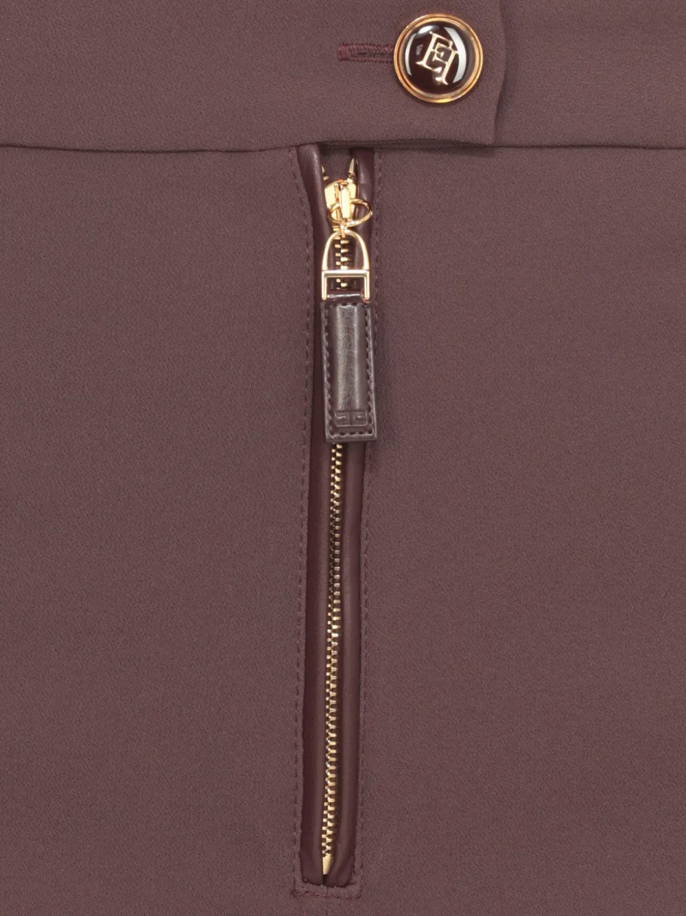 Elisabetta Franchi Straight-leg Crepe Pants With Gold-zip Detailing In Brown