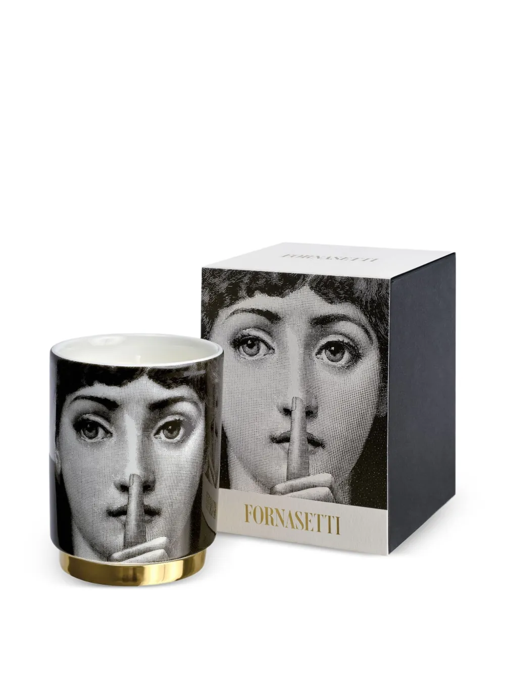 Fornasetti Silenzio Kerze Auf Goldbasis (235g) In Black