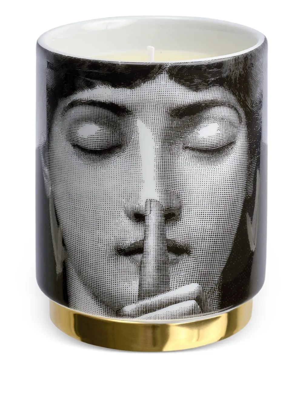 Fornasetti Silenzio kaars met gouden basis (235 g) - Zwart