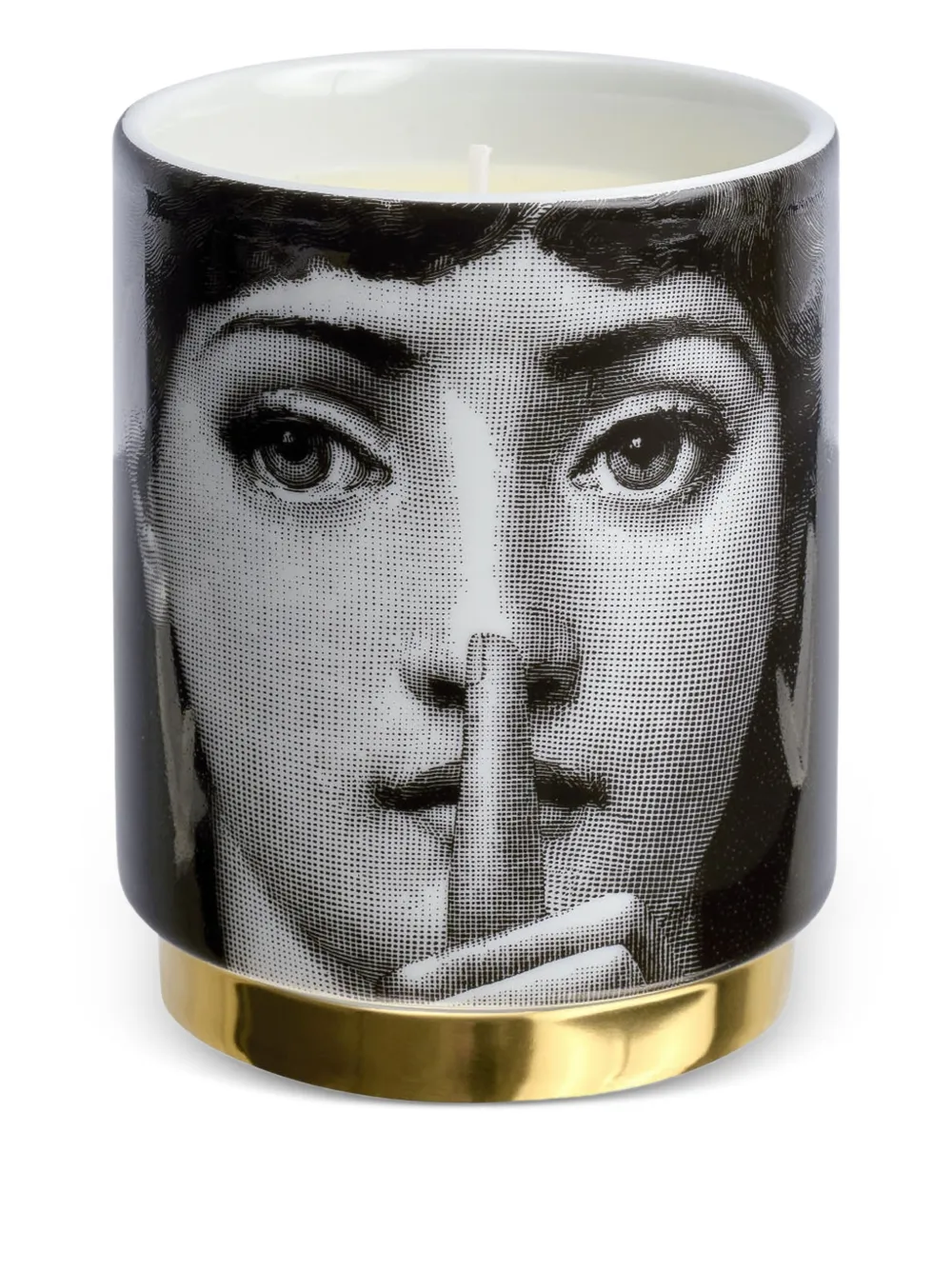 Fornasetti Silenzio Kerze Auf Goldbasis (235g) In Black