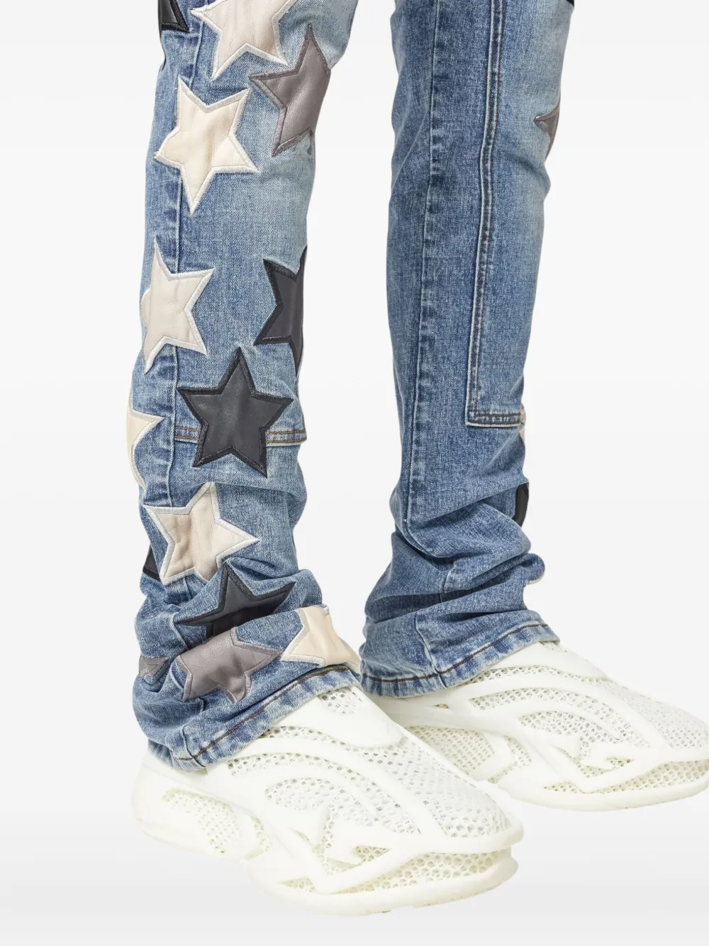 GUAPI Denim jeans met schakelketting en sterpatch Blauw