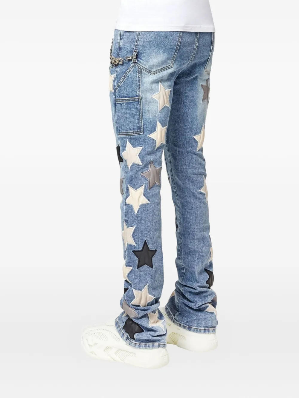 GUAPI Denim jeans met schakelketting en sterpatch Blauw