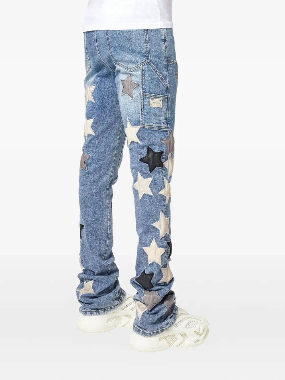 GUAPI Denim jeans met schakelketting en sterpatch Blauw