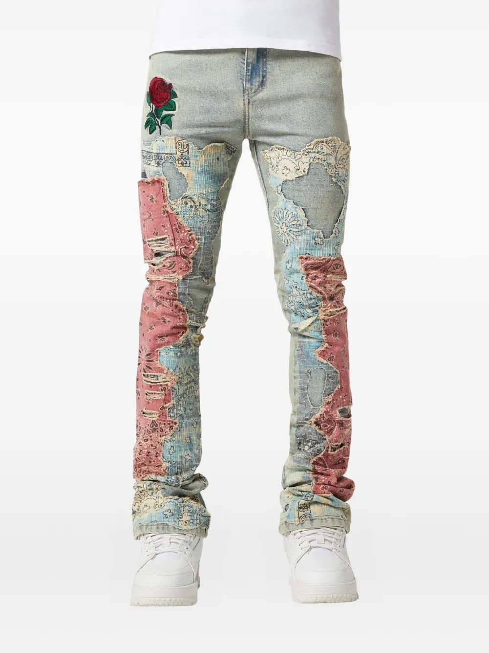 GUAPI rose-embroidered jeans - Blauw
