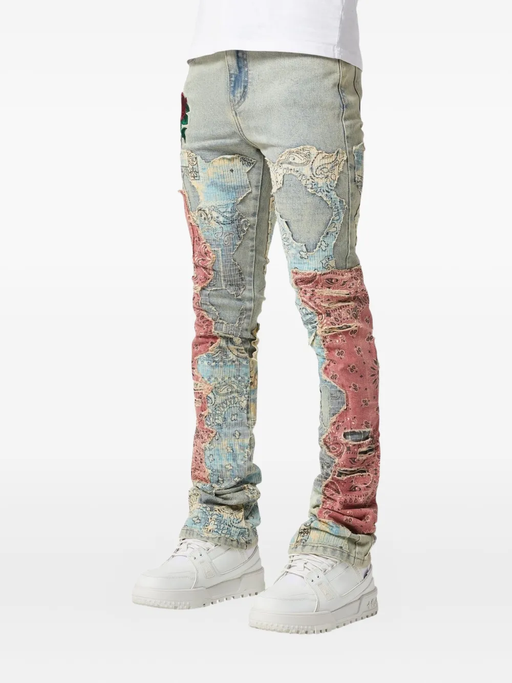 GUAPI Jeans met geborduurde roos Blauw
