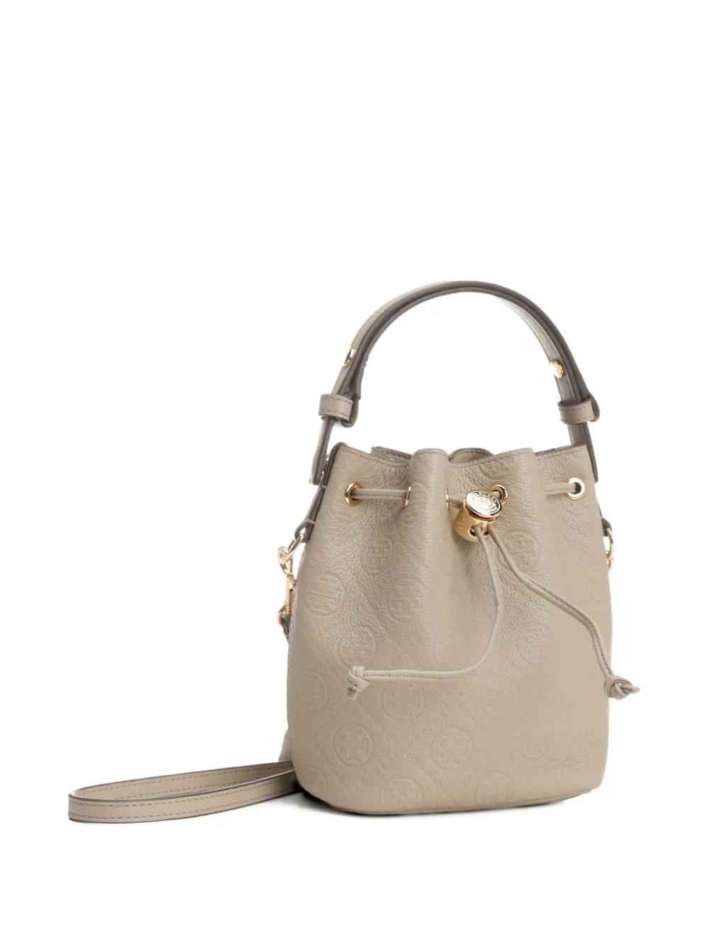 Tory Burch embossed-crest leather mini bucket bag Beige