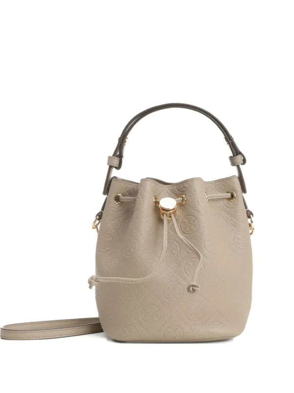 Tory Burch T Monogram Pebbled Mini Bucket Bag | Neutrals | FARFETCH