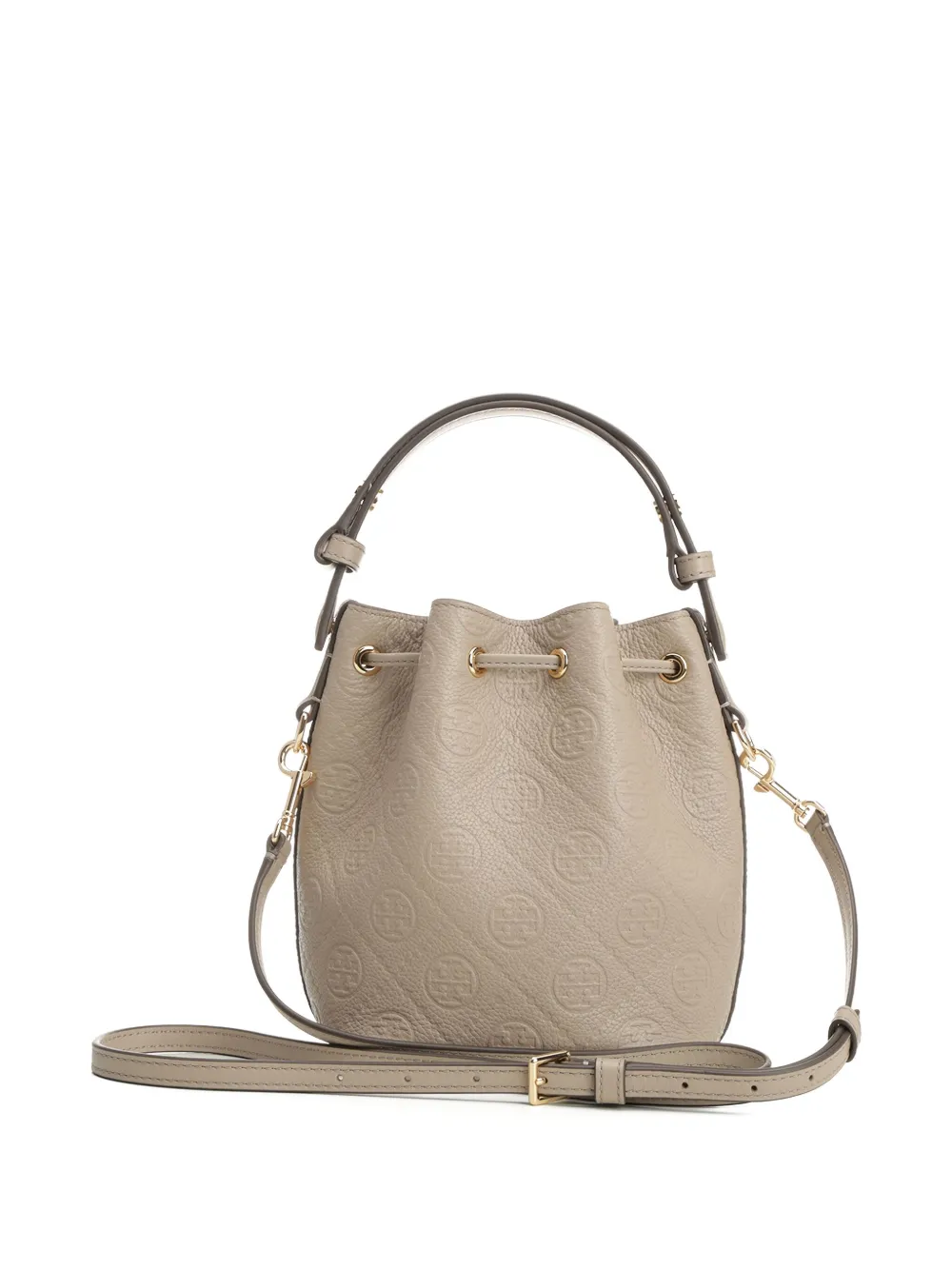 Tory Burch embossed-crest leather mini bucket bag Beige