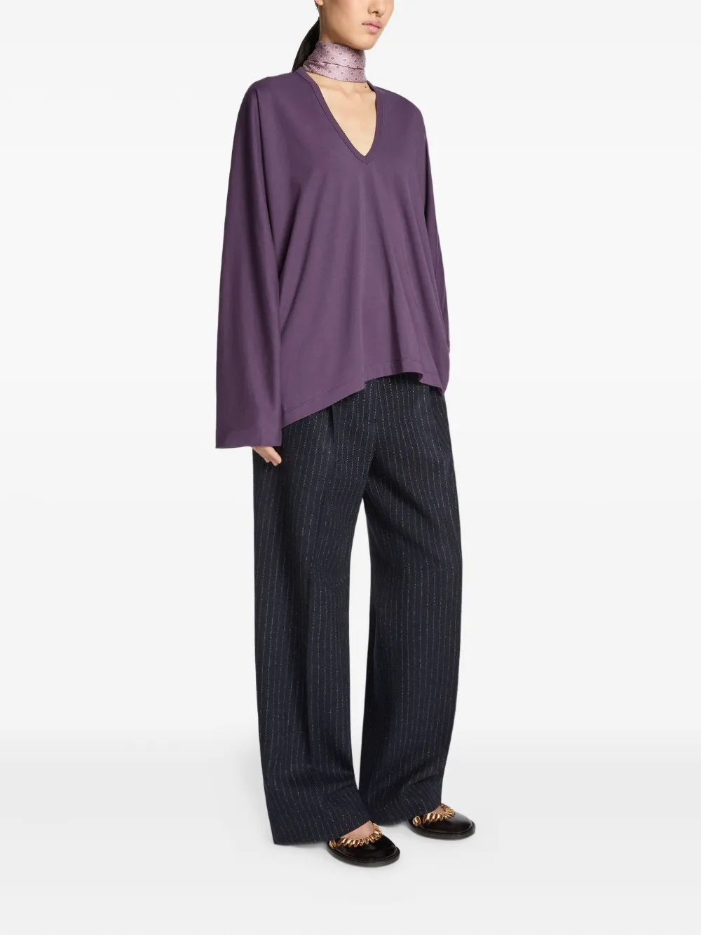 Dries Van Noten V-neck Long-sleeve Tee In Purple