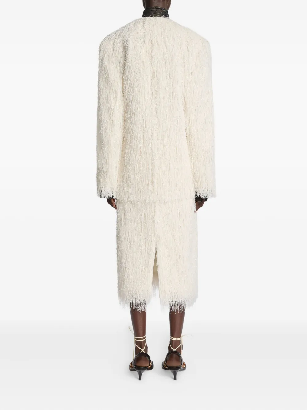 Dries Van Noten Fringed Coat With Knotted Belt And Tie In White