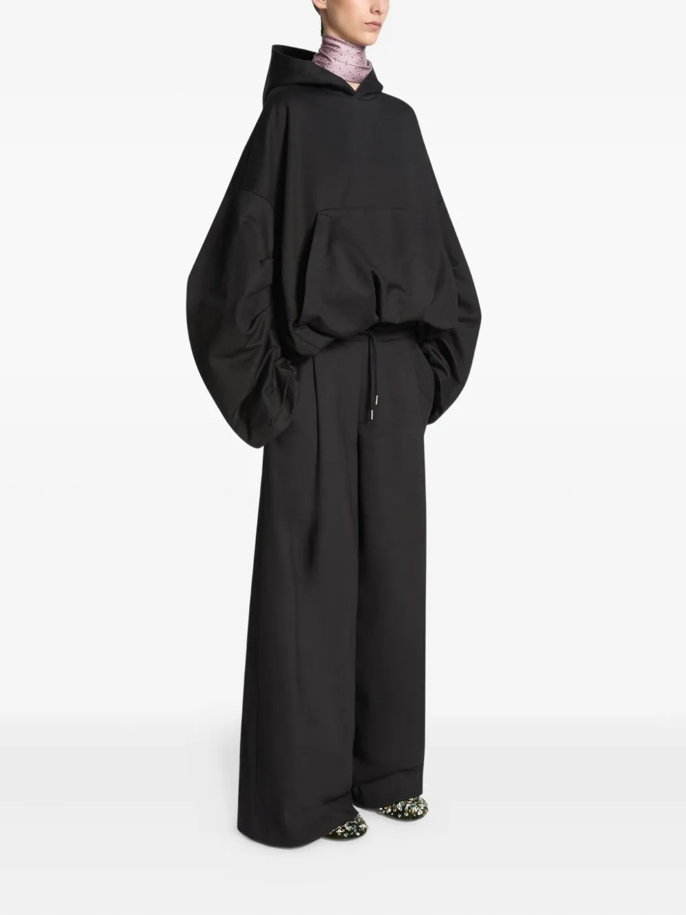 DRIES VAN NOTEN draped balloon-sleeve hoodie Zwart