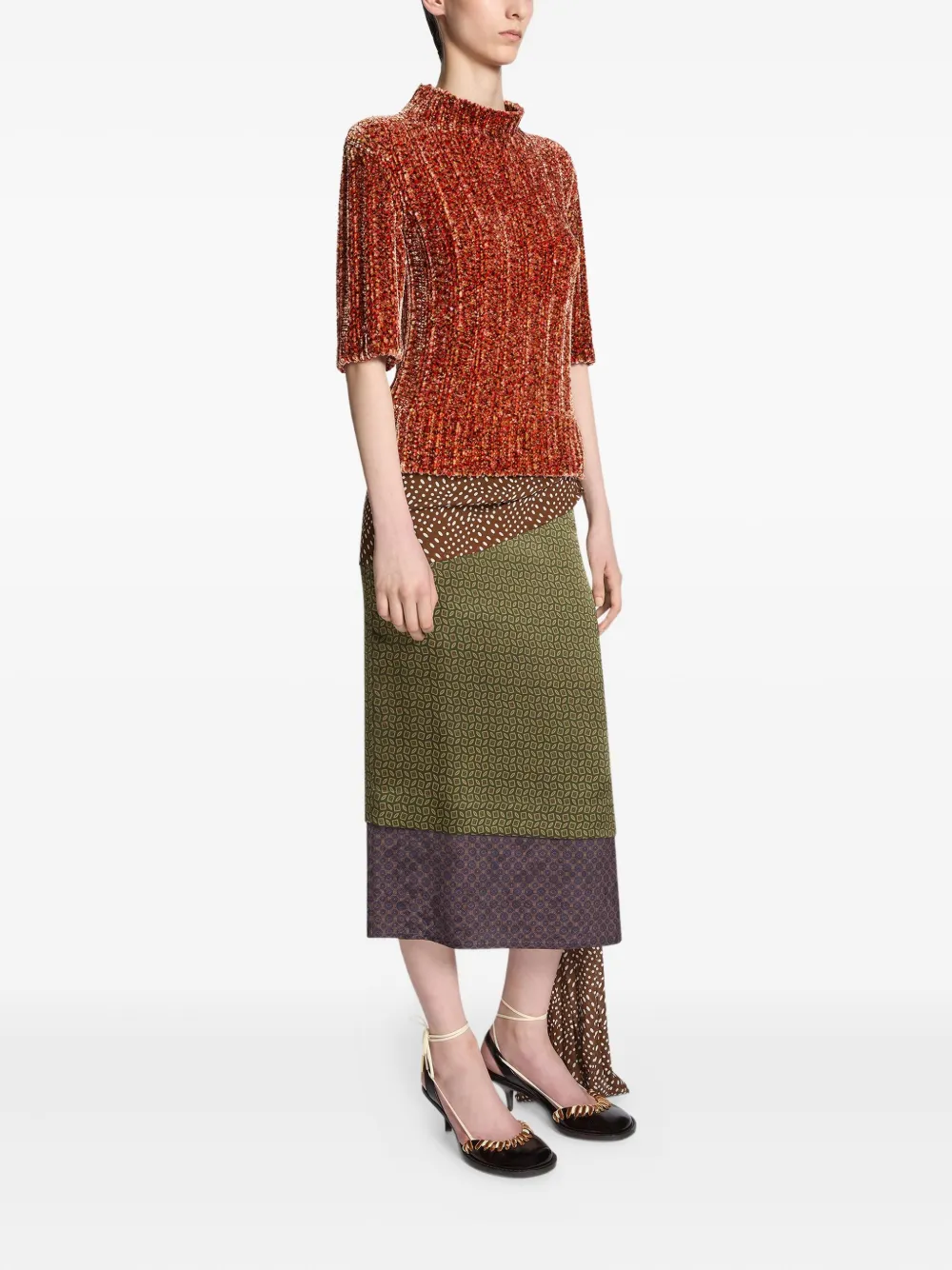 DRIES VAN NOTEN draped silk-satin midi skirt Groen