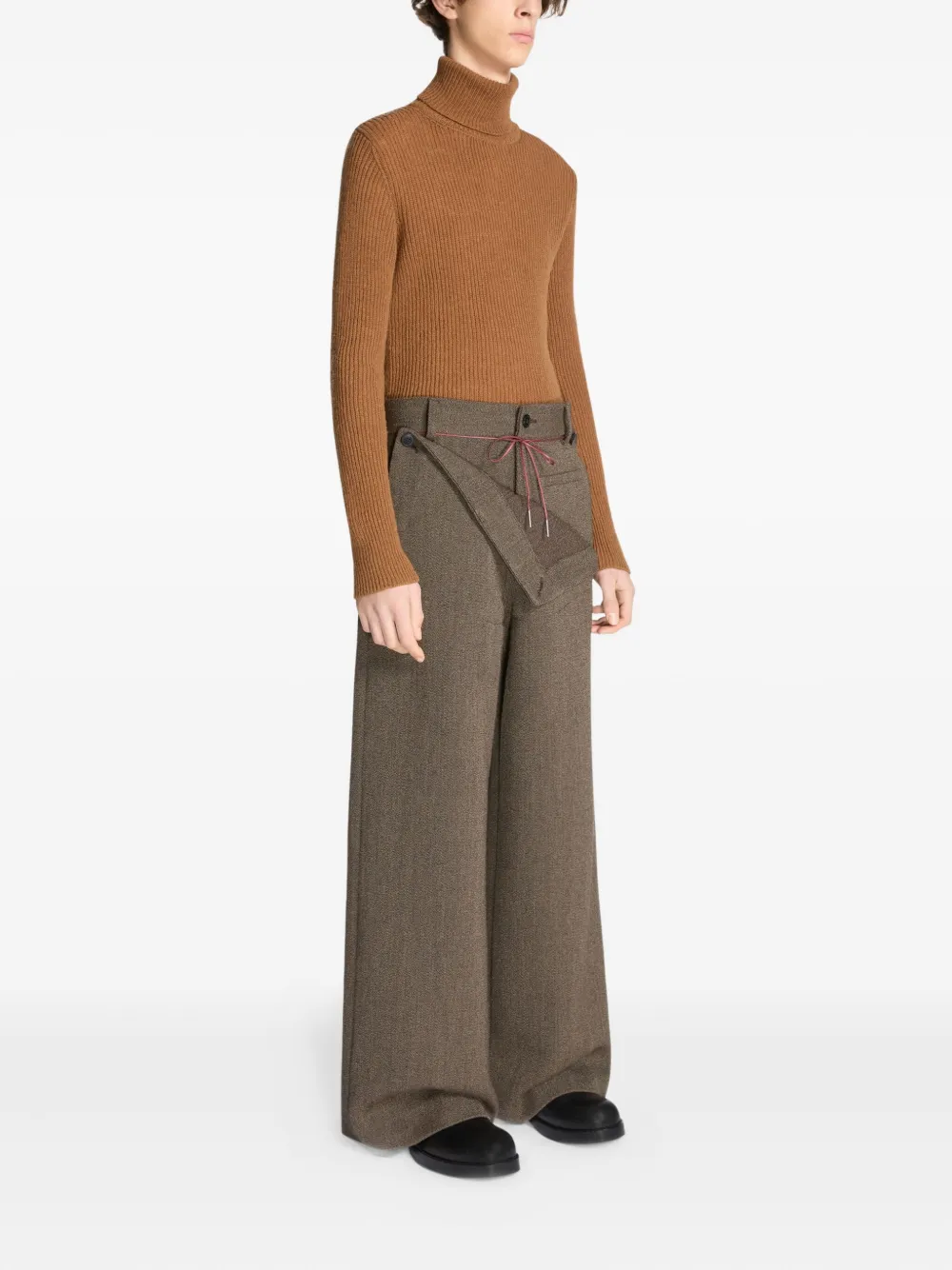 Dries Van Noten Wrap-effect Wool Trousers In Brown