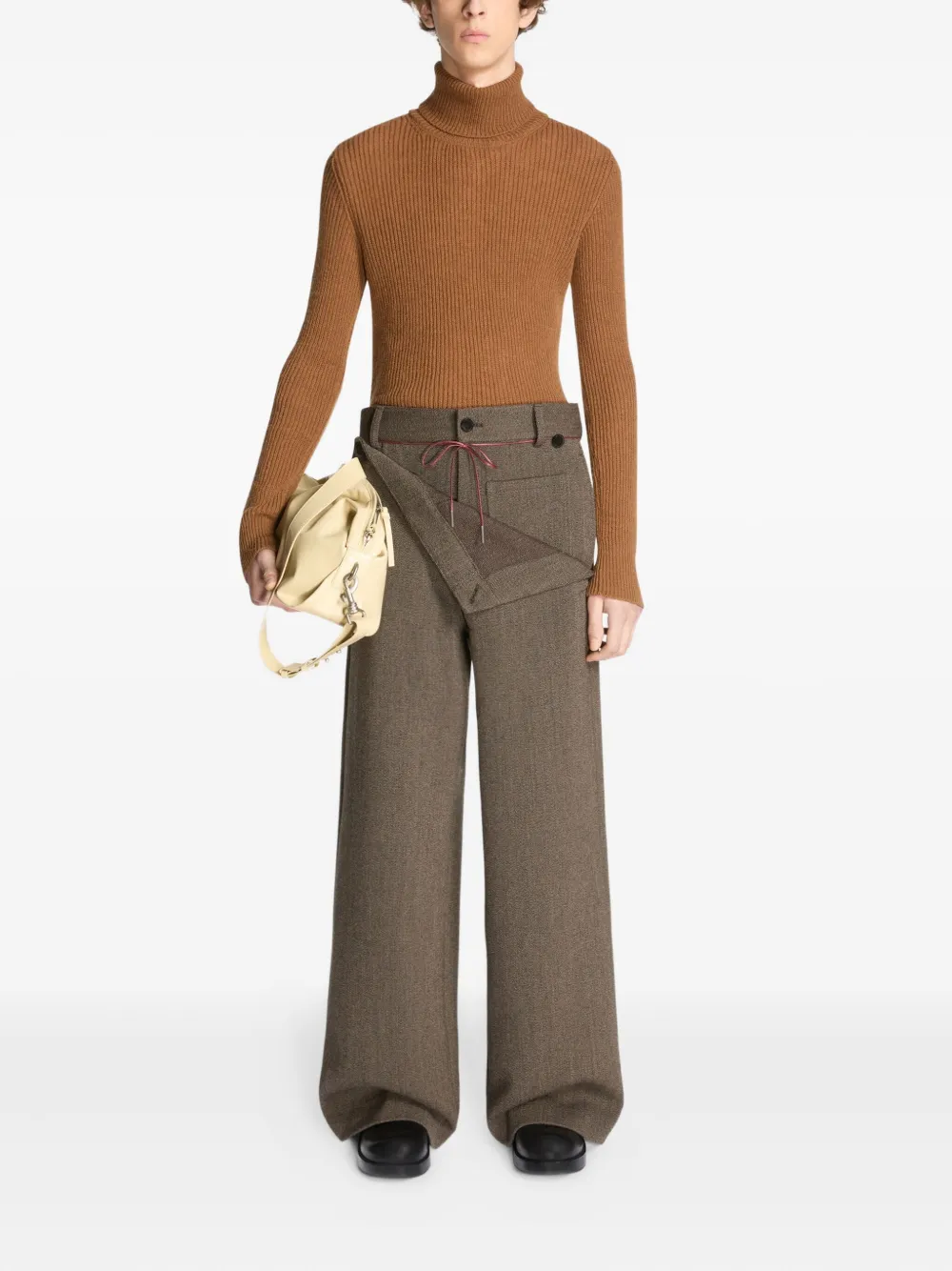 Dries Van Noten Wrap-effect Wool Trousers In Brown