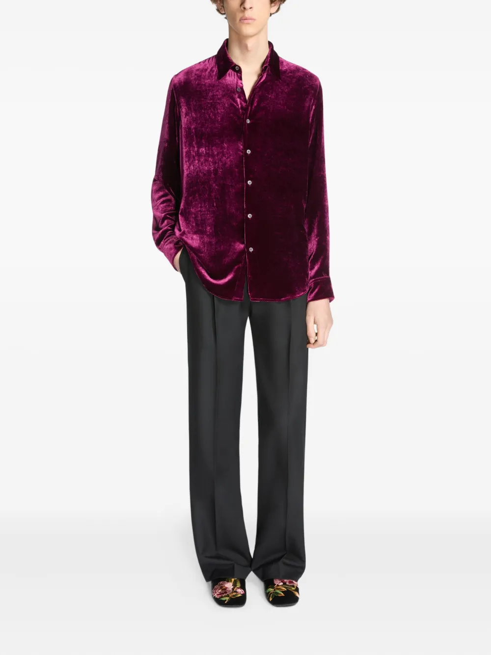 DRIES VAN NOTEN velvet long-sleeve shirt | Image 2