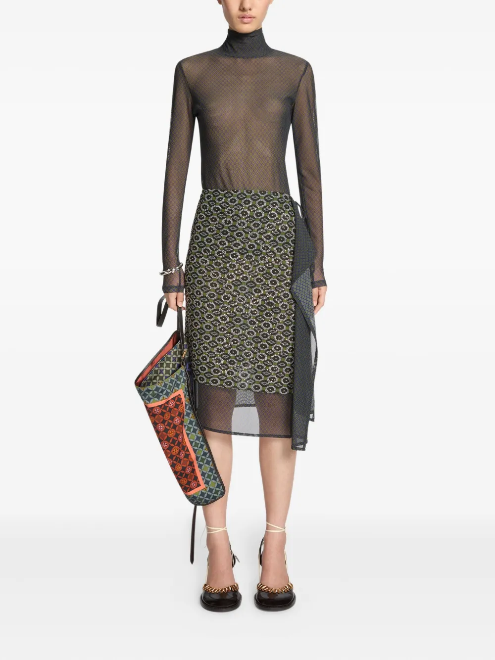 Dries Van Noten Printed Turtleneck Top In Blue